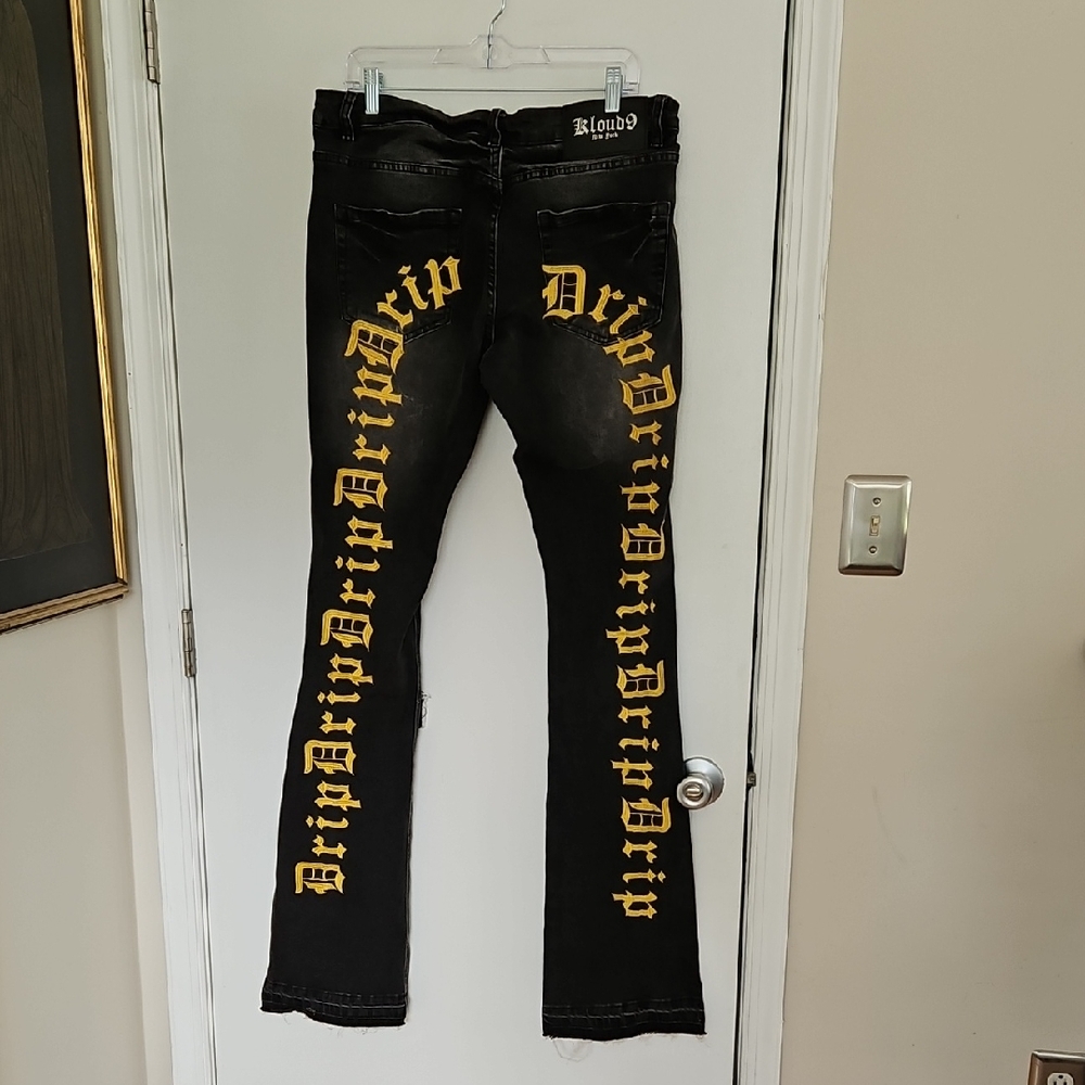 Kloud9 Embroidered Drip Distressed Skinny Stacked Jeans Size 36